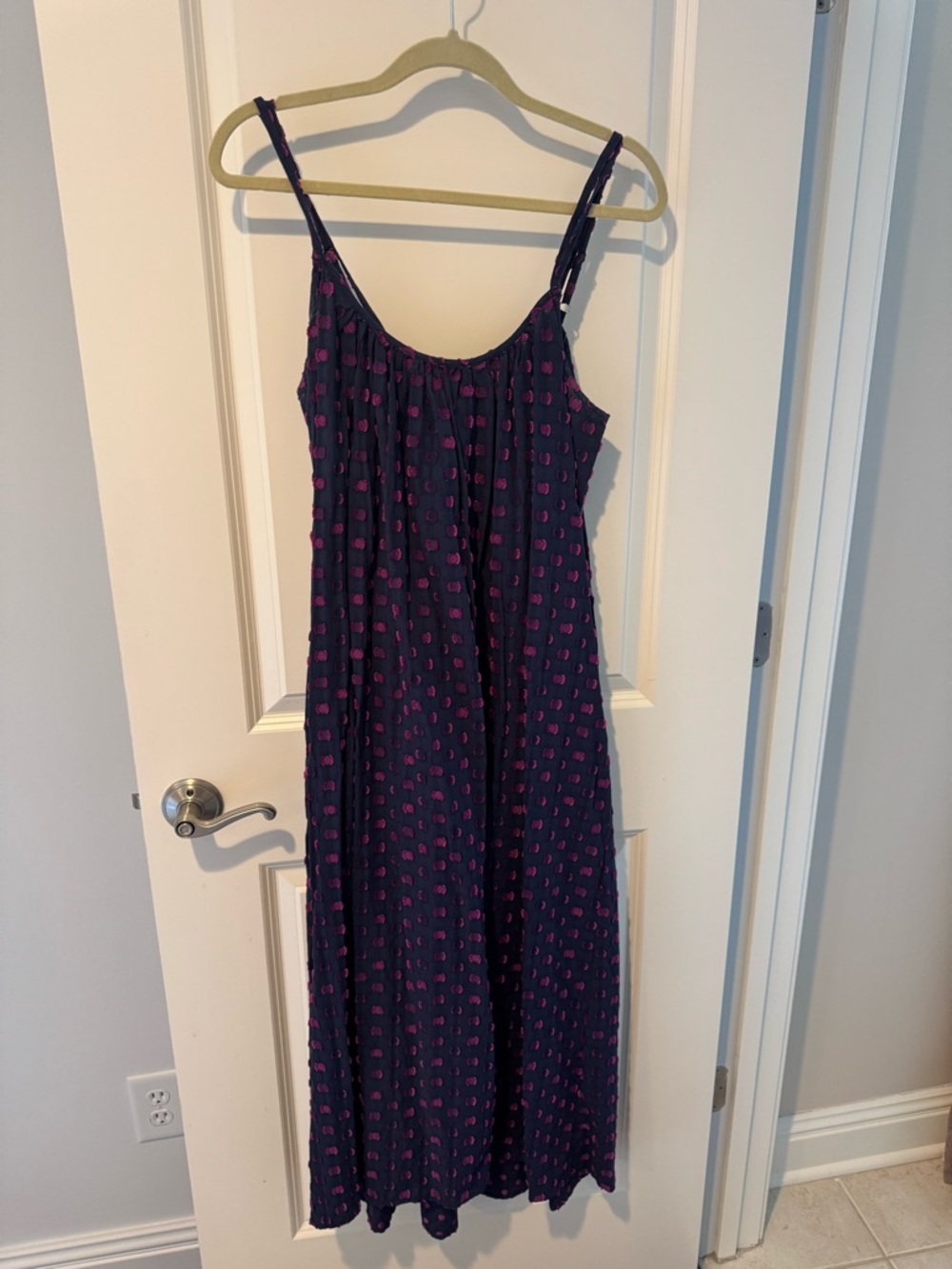 Xirena Rhode Moonset Navy Dress with Pink Dot Print | L - Picture 2 of 6